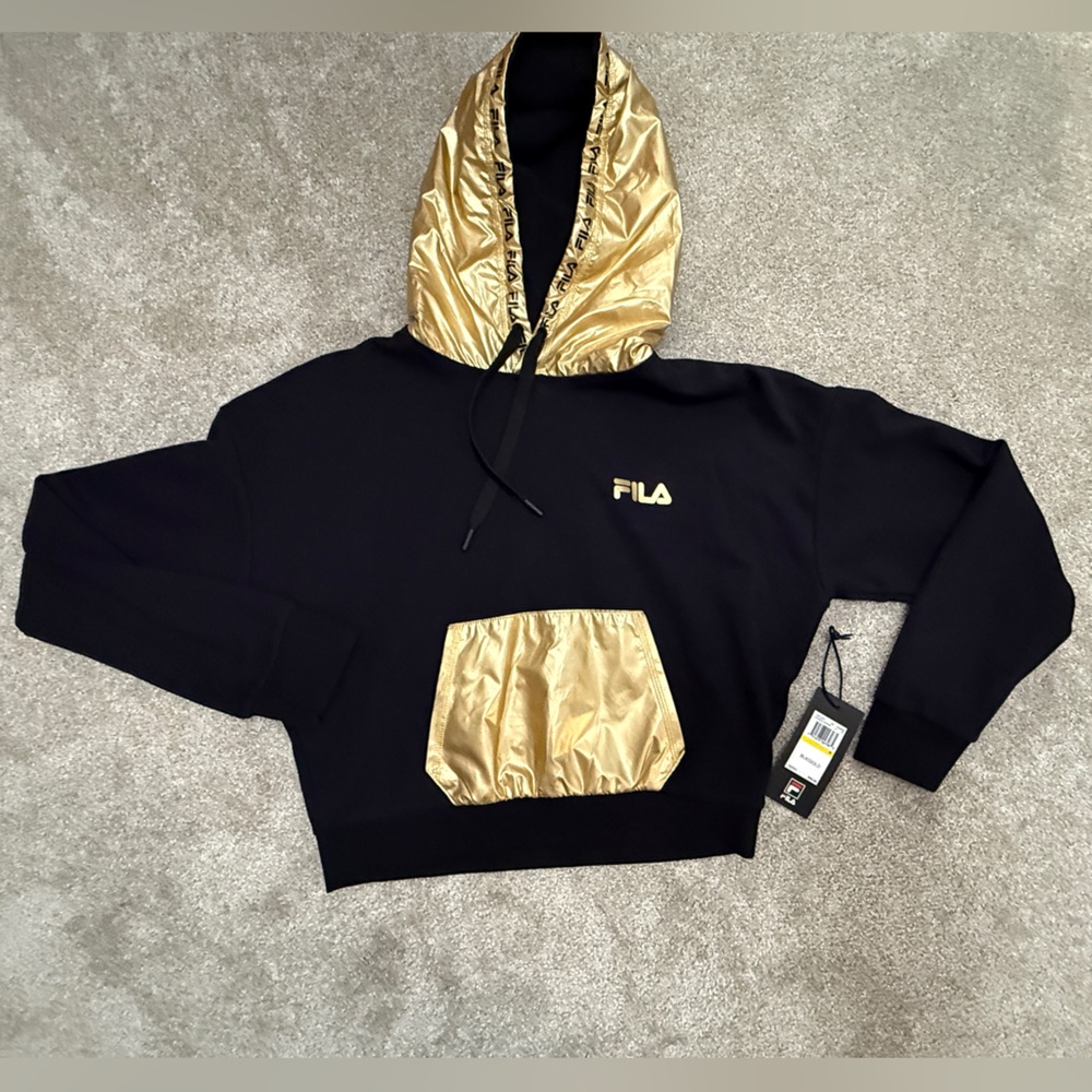Fila & Saks Fifth Avenue Collab - Black and Gold Hoodie - size Medium - NWT - Picture 2 of 10